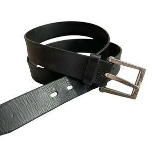 Fossil Leather Belt Mens 38 Black Silver Buckle Distressed Classic Casual 1 3/8"